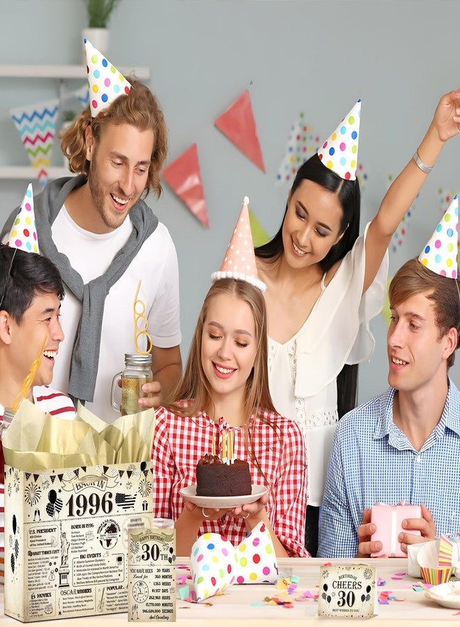 Wxiben حقيبة هدايا عيد الميلاد الثلاثين من Wxiben - زينة عيد ميلاد الثلاثين للنساء والرجال، حقيبة تغليف هدايا عتيقة بمقابض مناديل ورقية، ملصق بطاقة تهنئة، مستلزمات ديكور حفلات مستوحاة من عام 1996 - Image 3